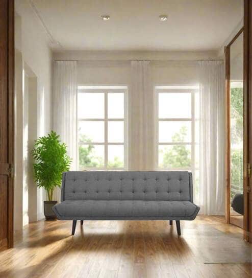 Saso Fabric Convertible Sofa Cum Bed In Charcoal Grey Colour