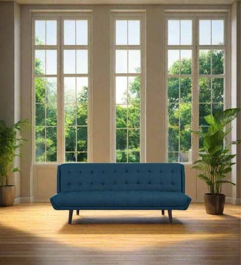 Saso Fabric Convertible Sofa Cum Bed In Light Blue Colour