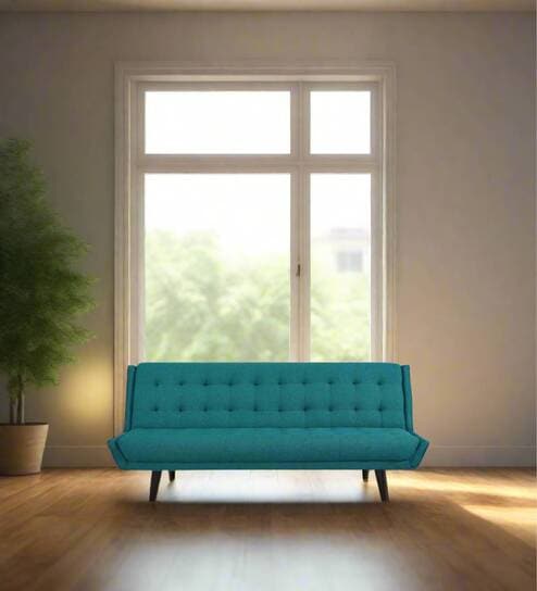 Saso Fabric Convertible Sofa Cum Bed In Sea Green Colour