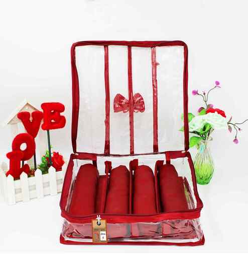 Red 4 Rod Bangle Box Jewellery Bag Organizer