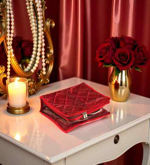Maroon Satin Makeup Pouches Vanity Jewellery Traveling Organizer