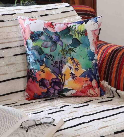 Satin Multicolour 16 x 16 Inch Cushion Cover (Set of 1) by Ambbi Collections