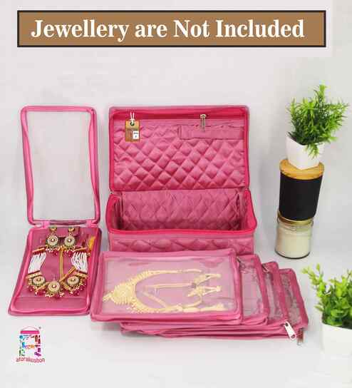 Pink Satin Necklace Jewellery Organizer Bag with 5 Pouches