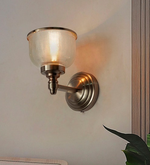 Satin Steel Wall Sconce with Rimmed Glass Shade