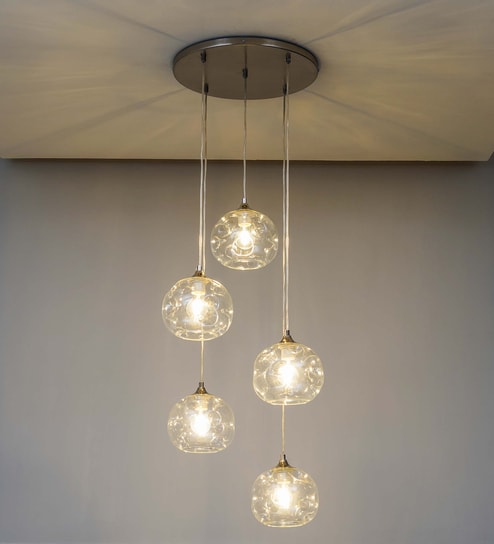 Savannah Modern Five-Light Ceiling Pendant In Stainless Steel With Clear Glass Shade