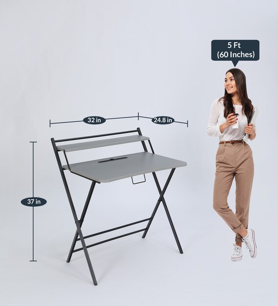 Buy Sato Folding Writing Table in Grey Colour Mintwud By Pepperfry Online Modern Writing