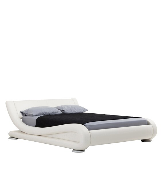 Buy Savvy Queen Size Upholstered Bed in White Colour by Dreamzz