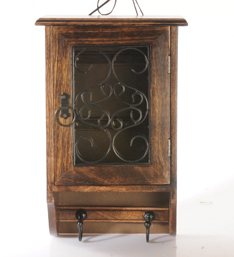 Buy Brown & Black Mango Wood & Iron Decorative Key Box by Saaga Online