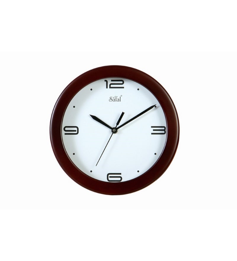 Buy Brown Solid Wood Analog Wall Clock by Safal Quartz Online Modern