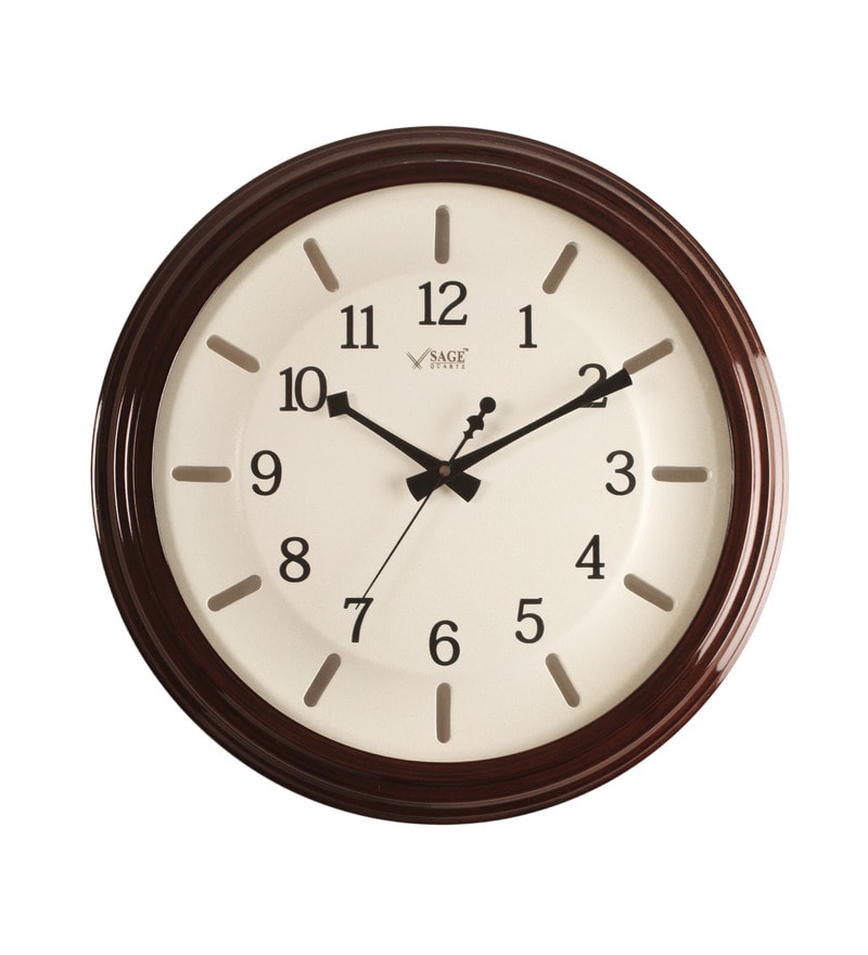Buy Sage Quartz Brown Wooden and Glass 17 Inch Wall Clock Online
