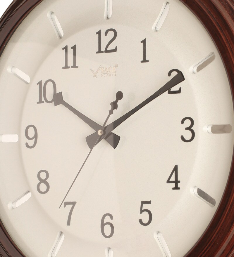 Buy Sage Quartz Brown Wooden and Glass 17 Inch Wall Clock Online