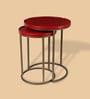 Sable Leather Nest Of Tables In Red Finish (Set Of 2)