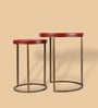 Sable Leather Nest Of Tables In Red Finish (Set Of Two)