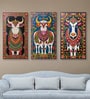 Cow Canvas Collection Printed Wall Painting Set of 3 Black Frame