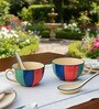 Saffron Indigo Delight Ceramic Bowl Set of 2(300ml Each)