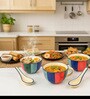 Saffron Indigo Delight Ceramic Bowl Set of 3(300ml Each)