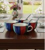 Saffron Indigo Delight Ceramic Bowl Set of 4(300ml Each)