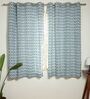 Safi Blue Cotton 230 GSM  Geometric 5 Feet Room Darkening Eyelet Window Curtains (2 Pc)