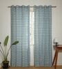 Safi Blue Cotton 230 GSM  Geometric 9 Feet Room Darkening Eyelet Long Door Curtains (2 Pc)