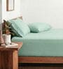 Sage Green 210 TC Cotton King Size Bedsheet with 2 Embroidered Pillow Covers