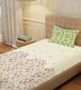 Sage Green Floral 200 TC Cotton Single Bedsheet with 1 Pillow Cover