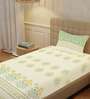 Sage Green Floral 200 TC Cotton Single Bedsheet with 1 Pillow Cover