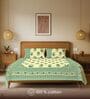 Sage Green Floral 240 TC Cotton King Sized Bedsheet with 2 Pillow Covers