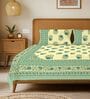 Sage Green Floral 240 TC Cotton King Sized Bedsheet with 2 Pillow Covers