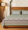 Sage Green Floral 300 TC Cotton King Sized Bedsheet with 2 Pillow Covers