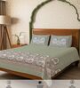 Sage Green Floral 300 TC Cotton King Sized Fitted Bedsheet with 2 Pillow Covers