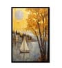 Sailing Boat Black Engineered Wood Wall Painting