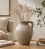 Sand Finish Rustic Minimalist Decorative Vase with Handle