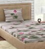 Brown Floral 300 TC 100% Cotton Single Bed Sized Bed Sheets With 1 Pillow Cover