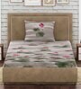 Brown Floral 300 TC 100% Cotton Single Bed Sized Bed Sheets With 1 Pillow Cover