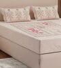 Beige Floral 180 TC Cotton King Sized Bedsheet With 2 Pillow Covers
