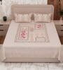 Beige Floral 180 TC Cotton King Sized Bedsheet With 2 Pillow Covers