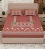 Brown Floral 180 TC Cotton King Sized Bedsheet With 2 Pillow Covers