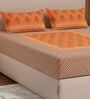 Orange Geometric 180 TC Cotton King Sized Bedsheet With 2 Pillow Covers