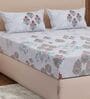 Grey Ornamental Block 180 TC Cotton King Sized Bedsheet With 2 Pillow Covers