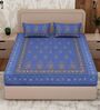Blue Paisley & Floral 180 TC Cotton King Sized Bedsheet With 2 Pillow Covers