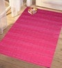 Pink Cotton 3 ft X 5 ft Hand Woven Dhurrie