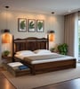Sarni Sheesham Queen Size Bed In Scratch Resistant Provincial Teak Finish With Drawer Storage