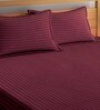 Maroon Striped 210 TC Cotton Blend King Sized Bed Sheets with 2 Pillow Covers