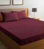 Maroon Striped 210 TC Cotton Blend King Sized Bed Sheets with 2 Pillow Covers