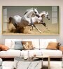 Satin Matt Running Horses Glass Finish Horizontal Wall Art