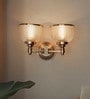 Satin Steel Double Wall Sconce with Rimmed Glass Shades