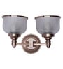 Satin Steel Double Wall Sconce with Rimmed Glass Shades