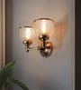Satin Steel Double Wall Sconce with Rimmed Glass Shades