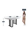 Satvario Metal 6 Seater Dining Table in White & Grey Finish with Marble Top