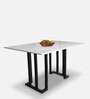 Satvario Metal 6 Seater Dining Table in White & Grey Finish with Marble Top